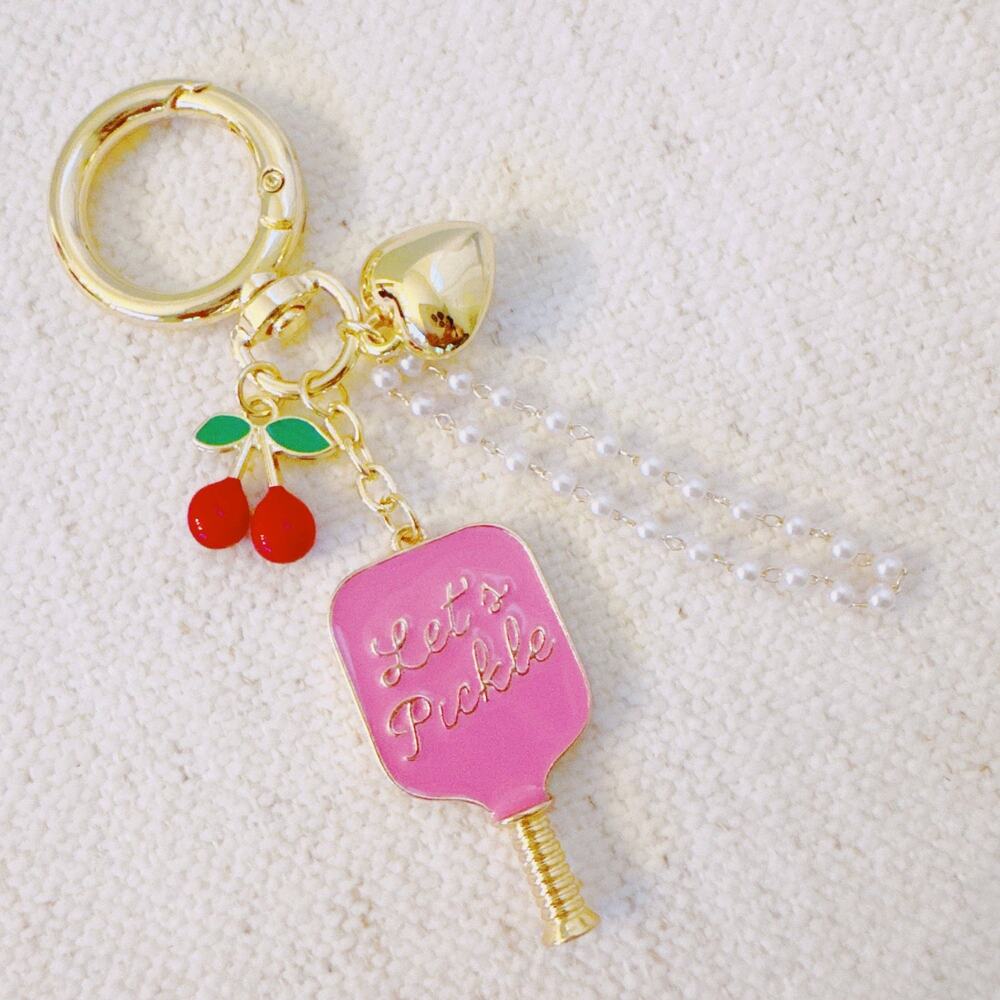 Pickleball Cherry Bag Charm Keychain Paddle Charms